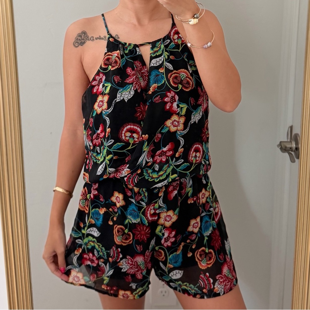Floral Halter Shorts Romper